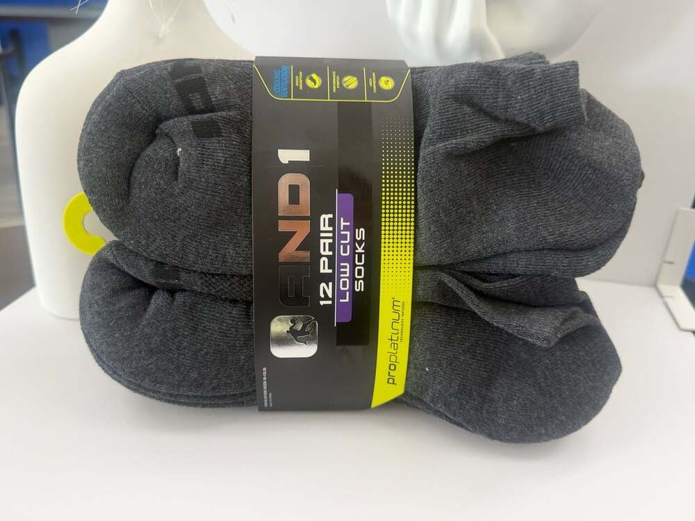 AND1 Men's ProPlatinum Low Cut Socks, Grey Heather, 12 Pair, Shoe Size 6-12.5